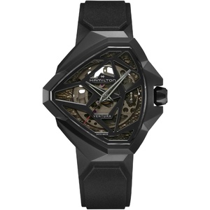 Hamilton Ventura Automatic Mens Watch, 51 x 47mm Stainless Steel Case, Swiss Made, Black Dial Analog Wrist Watch for Mens 50 Meters Water resitance, Sapphire Crystal, 3-Hand Movement, Rubber Strap